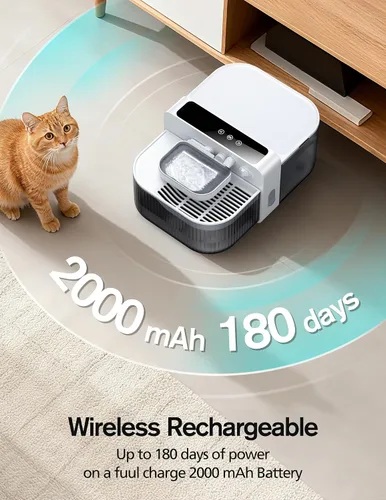 Vista 4 de Fuente de agua inalámbrica para gatos sin filtros, batería de 180 días y control de flujo de precisión, dispensador de agua inteligente