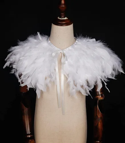 Vista 8 de L'VOW Chal de plumas iridiscente para niños de moda para fiestas de juegos (copos blancos)