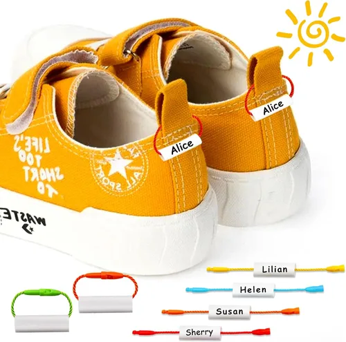Vista 2 de HVSWLY 100 etiquetas impermeables para nombre de zapatos, etiquetas de botellas de agua, etiquetas de nombre para artículos de guardería, etiquetas