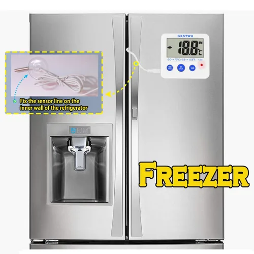 Vista 2 de Fridge Freezer Thermometer Max/Min Memory High & Low Temperature Alarms Settings with LED Indicator Digital Refrigeration Thermometer with