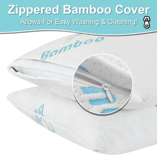 Vista 6 de Paquete de 2 almohadas de rayón fresco de bambú, tamaño Queen (20 x 30 pulgadas) para dormir, suave espuma viscoelástica ajustable, lavable