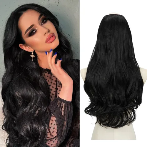 Vista 17 de SARLA Extensiones de cabello sintético con clip, parte en U, largo, ondulado, rizado, grueso, de cabeza completa, para mujer, rubio playa, 24 Playa