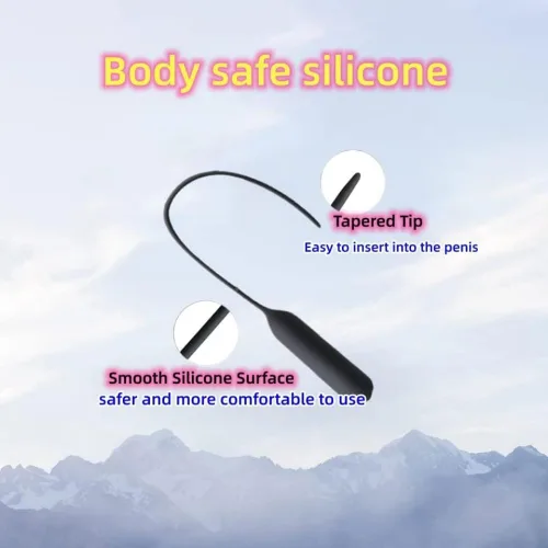 Vista 2 de Tapón uretral de silicona vibratorio con sonidos uretrales para el pene, dilatador masculino para masturbación uretral, negro (4.3 in)