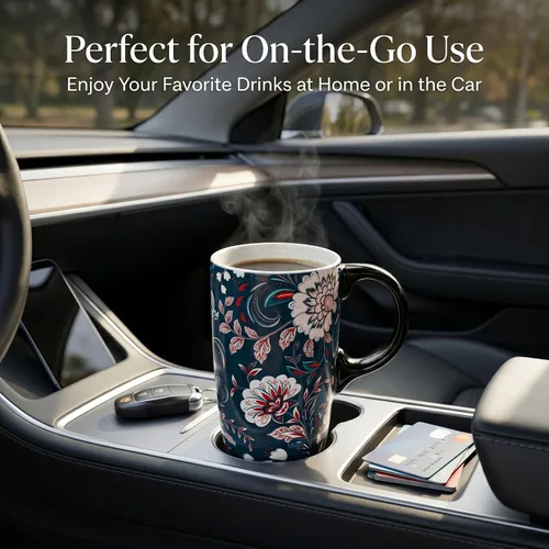 Vista 6 de Topadorn Taza de Café de Cerámica de Porcelana Latte Taza de Té con Tapa y Caja de Regalo 17oz, Flor Azul