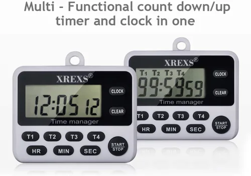 Vista 2 de XREXS Reloj digital de temporizador de cocina de 4 canales con pantalla LCD grande, 4 grupos de temporizador simultáneo de cuenta regresiva