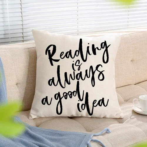 Vista 3 de Ogiselestyle Reading is Always A Good Idea - Funda de almohada motivacional, decoración de granja, funda de cojín para amantes de los libros, sofá