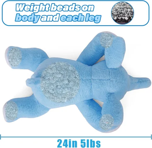 Vista 3 de JellyMallow Animales de peluche de elefante con peso de 24 pulgadas, color azul, almohada de felpa de elefante gigante abrazable para niños y adultos