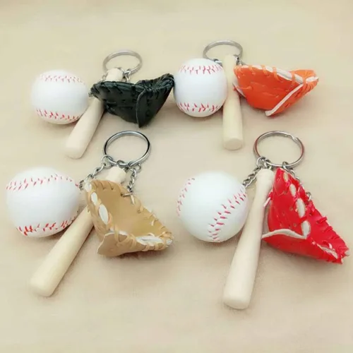 Vista 3 de Kisangel Mini llaveros de béisbol, guantes de sóftbol, llavero de murciélago, colgante deportivo para recuerdo decorativo (negro), Negro