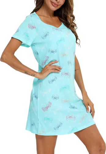 Vista 2 de ENJOYNIGHT - Camisones de algodón para mujer, talla grande, camisa de dormir de manga corta con estampado