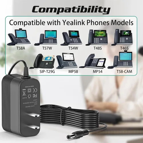 Vista 2 de Adaptador de corriente de 5V 2A para teléfono Yealink T54W, T46U, MP54, MP56, T57W, T46S, T48U, T53W Reemplazo de fuente de alimentación