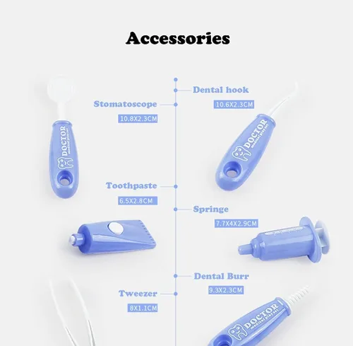 Vista 3 de Conjunto de juego de simulación de dentista de 9 piezas de plástico, kit médico de simulación de juguete para niños, juego de rol para cultivar