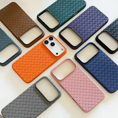 Vista 3 de Funda diseñada para iPhone, funda con patrón de tejido de color sólido (iPhone 11, negro)