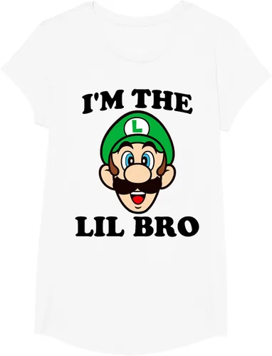 Vista 17 de Super Mario Camiseta de retrato Luigi I'm The Lil Bro, Blanco