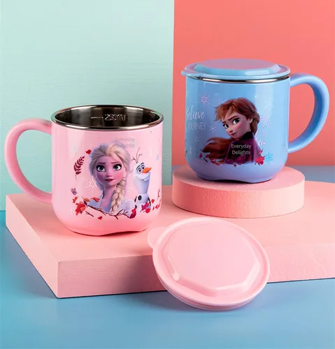 Vista 8 de Frozen Elsa Anna - Vaso de acero inoxidable con tapa, 8.5 fl oz, color rosa