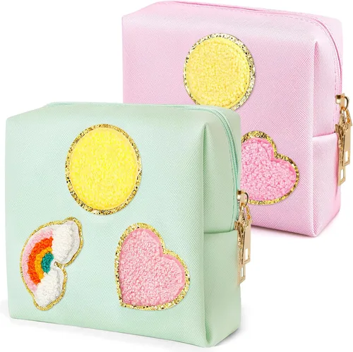 Vista 12 de Paquete de 2 bolsas para el período, bolsa de almacenamiento de servilletas sanitarias de piel sintética para almohadillas femeninas, forros
