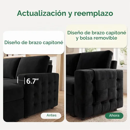 Vista 4 de HONBAY Sofá cama seccional con cama extraíble, sofá seccional en forma de U con diván de almacenamiento, sofá seccional de 6 plazas, terciopelo negro