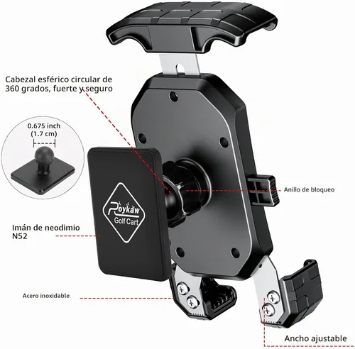 Vista 6 de Roykaw Soporte Magnético para Teléfono de Carrito de Golf Compatible con EZGO/Club Car/Yamaha, Compatible con iPhone/Galaxy/Google Pixel, Imán