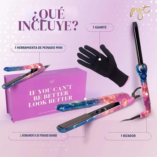 Vista 2 de PYT Lola Tool Kit 1.25 Plancha Plana 1 Varita Curling 0.748 in 1 Mini Plancha De Pelo