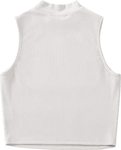 Vista 2 de Verdusa Camiseta corta básica sin mangas con cuello alto falso para mujer
