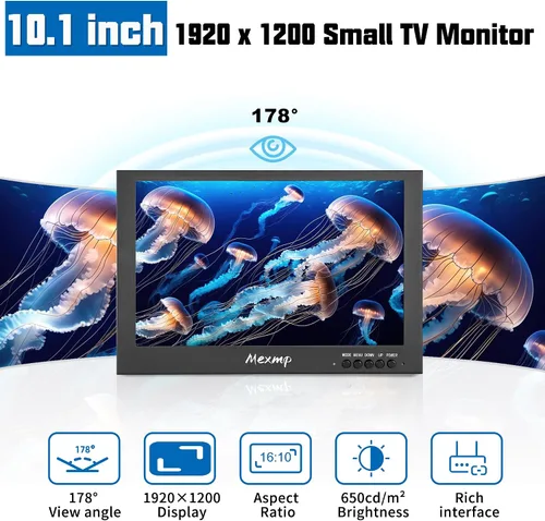 Vista 2 de 10.1" Mini HDMI Monitor 1920x1200 16:10 IPS Metal Housing LCD Display Support HDMI/VGA/AV/BNC Input with Remote Control Built-in Speaker for PC