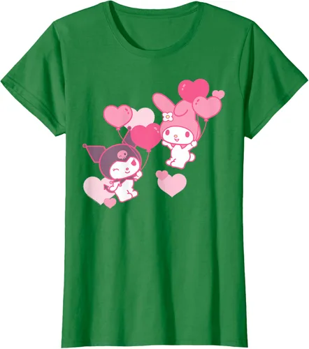 Vista 41 de Camiseta de My Melody y Kuromi con corazones del Día de San Valentín Negro