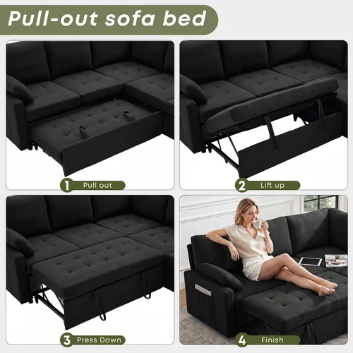 Vista 5 de Huatean Home Sofá extraíble de 82 pulgadas con almacenamiento, sofá cama, sofás modulares en forma de L de 5 asientos para sala de estar, felpilla