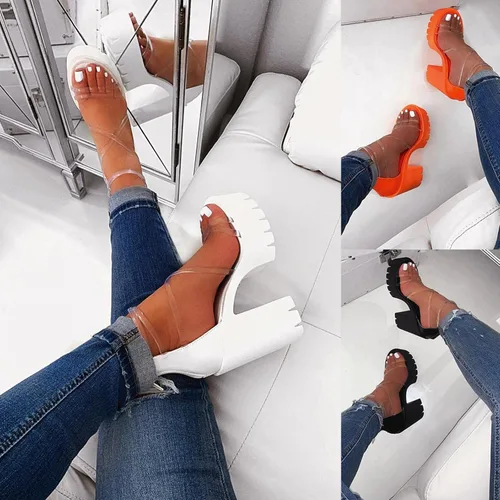 Vista 5 de AIHOU Sandalias para mujer con punta abierta tacón alto tacón alto sandalias casuales de verano con tiras de cuña para mujer