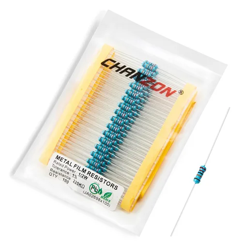 Vista 70 de Chanzon 100pcs 1/2W (0.5W) 1 Ω ohmios Resistencia fija de película metálica 0.01 ±1% Tolerancia 1R MF Orificio pasante Resistencias limitadoras