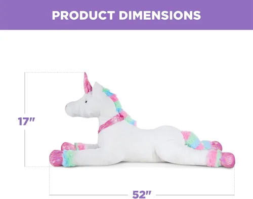 Vista 7 de Best Choice Products Unicornio de peluche extra grande de 52 pulgadas para niños, juguete de peluche de tamaño real con detalles de arcoíris, piel