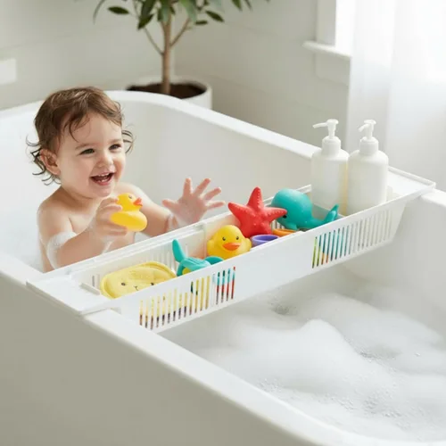 Vista 2 de KidCo S372 Cesta de almacenamiento de baño - Organizador de bañera para bebé (blanco)