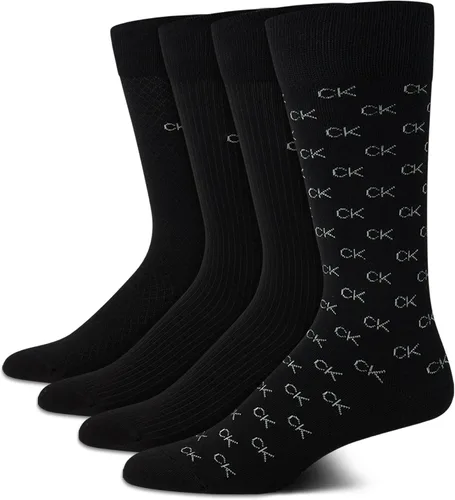 Vista 10 de Calvin Klein Calcetines de vestir para hombre, paquete de 4 unidades, mezcla de algodón suave, calcetines a rayas, calcetines largos casuales