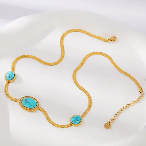 Vista 9 de Fannifen - Collares para mujer, cadena de espiga turquesa chapada en oro de 18 quilates, colgante ajustable para mujer, collar para niñas