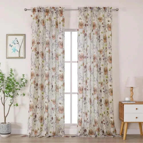 Vista 17 de OWENIE - Cortinas de cenefa arrugada transparentes de 14 pulgadas de longitud 2 piezas, cenefa moderna pequeña impresa para cocina, sala de estar