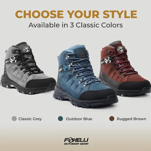 Vista 8 de Botas de senderismo Foxelli para hombre – Botas de cuero de ante impermeables, transpirables y ligeras para hombre Azul