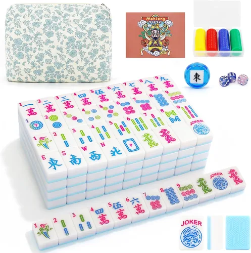 Vista 9 de Set de Juego de Mahjong Americano Jolitac, 166 Azulejos Premium, Set de Mahjong de 1.2 Pulgadas con Bolsa de Transporte Resistente, Bolsa