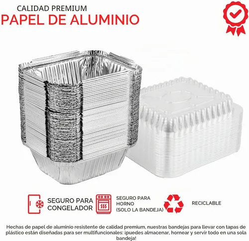 Vista 2 de Stock Your Home Sartenes pequeños de aluminio de 1 libra con tapas de plástico transparente (paquete de 100), utensilios de cocina desechables