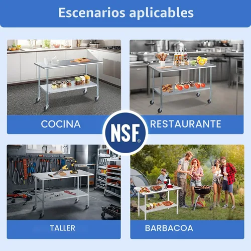 Vista 7 de ROCKPOINT Mesa de acero inoxidable para preparación y trabajo, 14x24 pulgadas; mesa de cocina comercial de metal NSF resistente con estante inferior