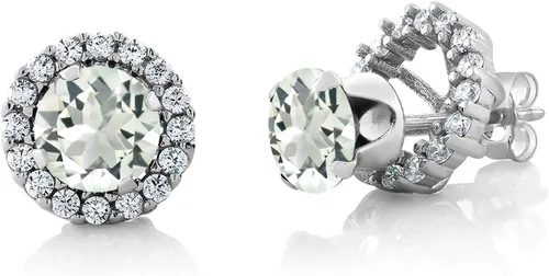 Vista 174 de Gem Stone King Aretes redondos de plata de ley 925 de 0.236 in con piedra natal extraíble para mujer