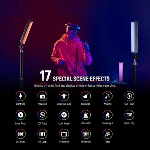 Vista 4 de NEEWER Varita de Luz RGB, Luz de Video de Fotografía Magnética de Mano, Barra de Luz de Tubo LED de Color Completo Atenuable 2500K~8500K CRI95+