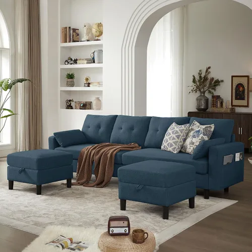 Vista 25 de Sofá en forma de U de 102.3 pulgadas con 2 otomanas móviles y 1 mesa auxiliar, se convierte en sofá cama, incluye 2 almohadas para reposabrazos