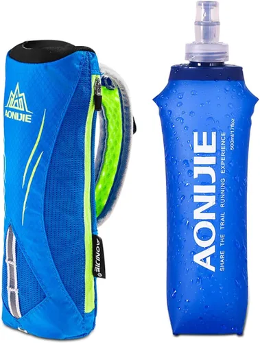 Vista 9 de AWKSPORTS Handheld Soft Water Bottle Collapsible for Running, Hand Strap Hydration Pack with 450ml Handheld Soft Flask Water Bottle (A1#Black)