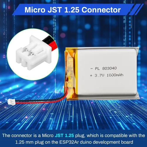 Vista 4 de Paquete de Batería LiPo de 3.7V 1000mAh 803040, Batería de Polímero de Litio Recargable 1S con Protección PCM, Conector Micro JST de 1.25mm de 2
