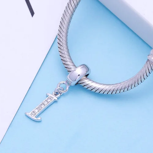 Vista 2 de SoulBeads - Colgantes de plata fina 0,925 de letra inicial, alfabeto A-Z. Dije con cristales compatibles con brazaletes europeos