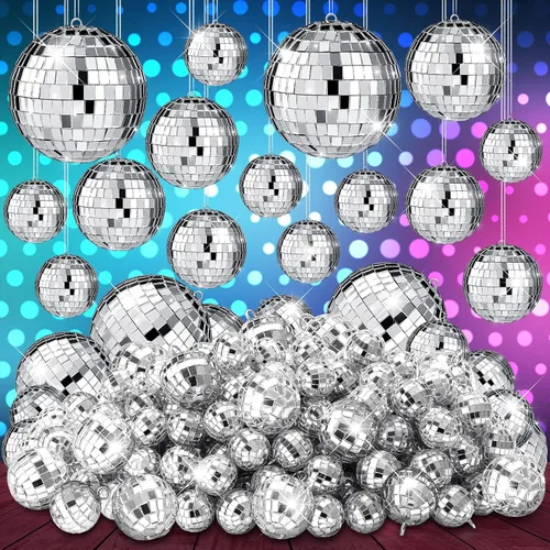 Vista 9 de Funtery 100 Piezas Bolas de Discoteca con Espejo a Granel Surtidas Plateadas Colgantes Decoración de Bolas de Discoteca para Hogar Boda Cumpleaños