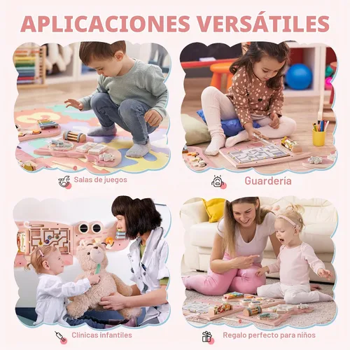 Vista 3 de ROBOTIME Tablero Ocupado de Cocodrilo Paneles de Pared para Niños Pequeños, Tablero de Actividades Sensoriales Montessori Rosa, Centro