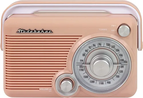 Vista 2 de Studebaker SB2002RG Radio AM/FM portátil con entrada para auriculares y entrada auxiliar con alimentación AC/DC (oro rosa/blanco)
