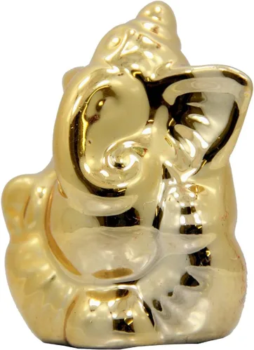Vista 2 de DharmaObjects Ganesh/Ganesha/Ganpati Abstracto Hueso China Oro