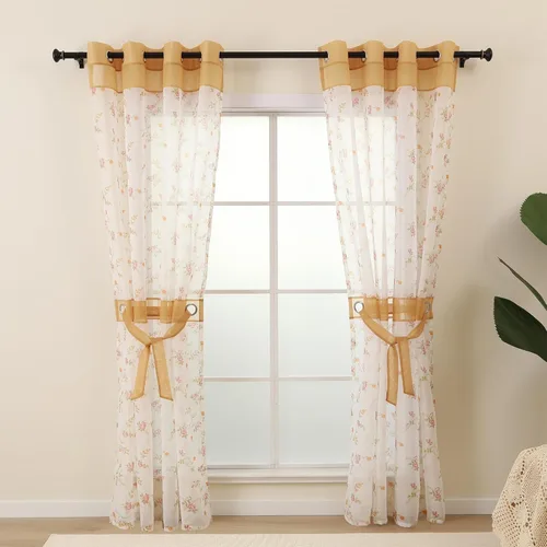 Vista 12 de L.Z.E - Cortinas transparentes blancas y negras de 63 pulgadas de largo, 2 paneles para sala de estar, cortinas elegantes y modernas transparentes