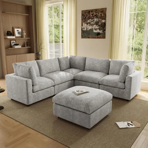Vista 26 de Sofá modular de nube seccional, moderno sofá en forma de L con otomana, 100 pulgadas, 3 plazas de felpilla para asiento profundo para sala de estar
