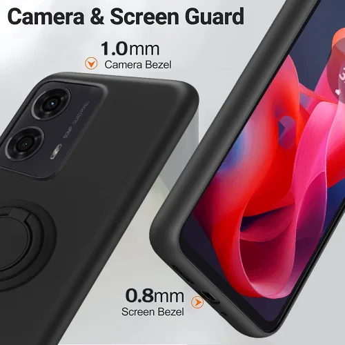 Vista 2 de Funda de teléfono para Motorola Moto G04/Moto G24/E14 con protector de pantalla de cristal, soporte de anillo giratorio de 360°, soporte de silicona